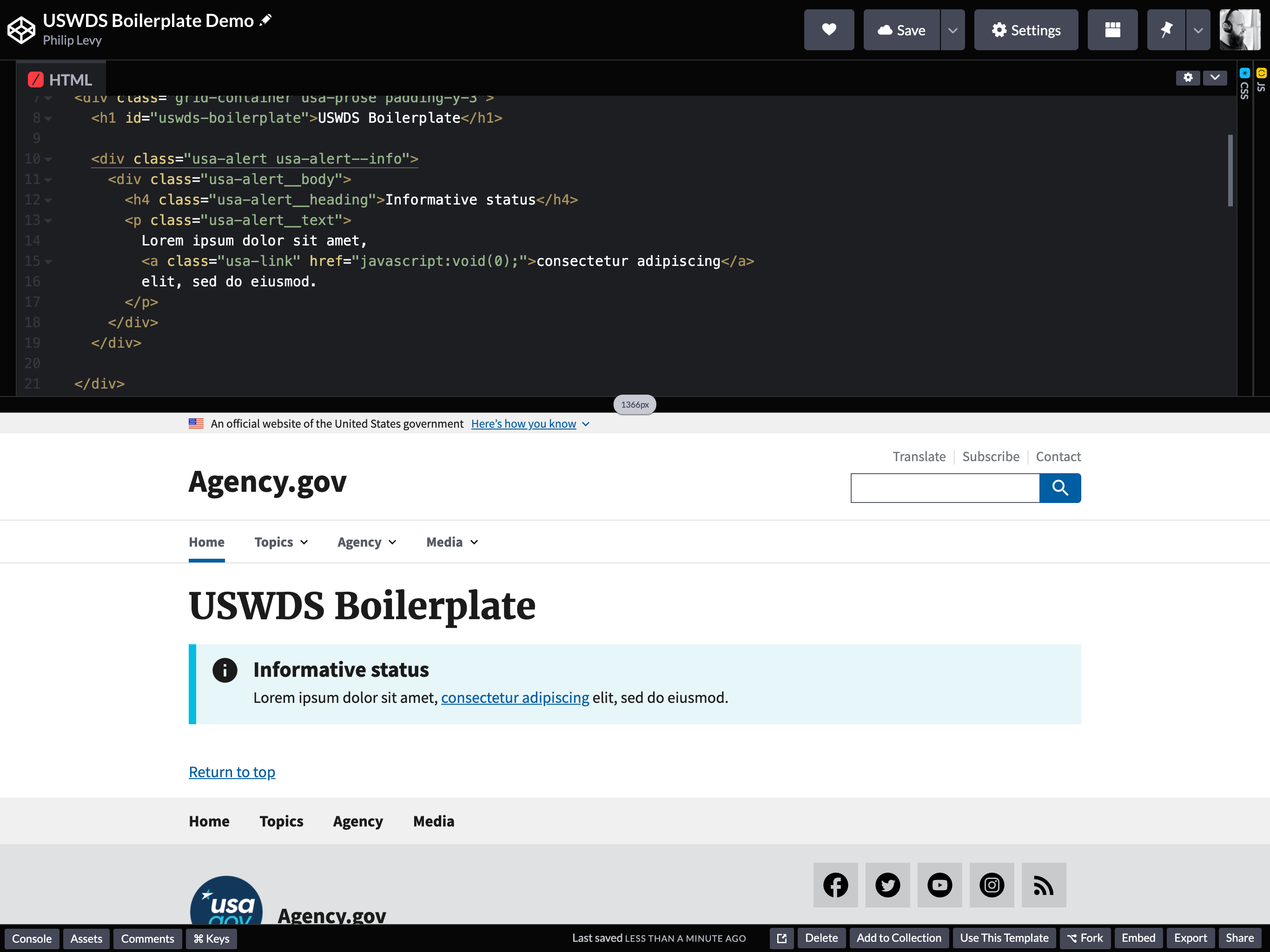 The USWDS Alert Component in a CodePen